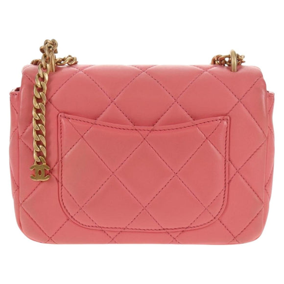 CHANEL Mini Matelasse 17 Single Flap Chain Lamb Skin Pink AS3114 CC Auth 144652M
