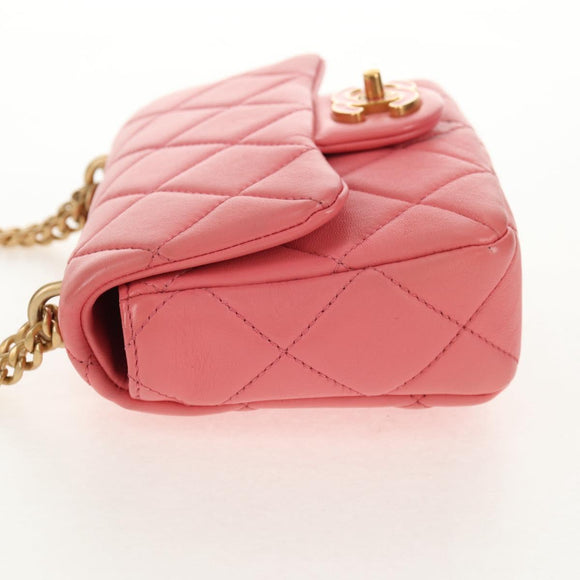 CHANEL Mini Matelasse 17 Single Flap Chain Lamb Skin Pink AS3114 CC Auth 144652M