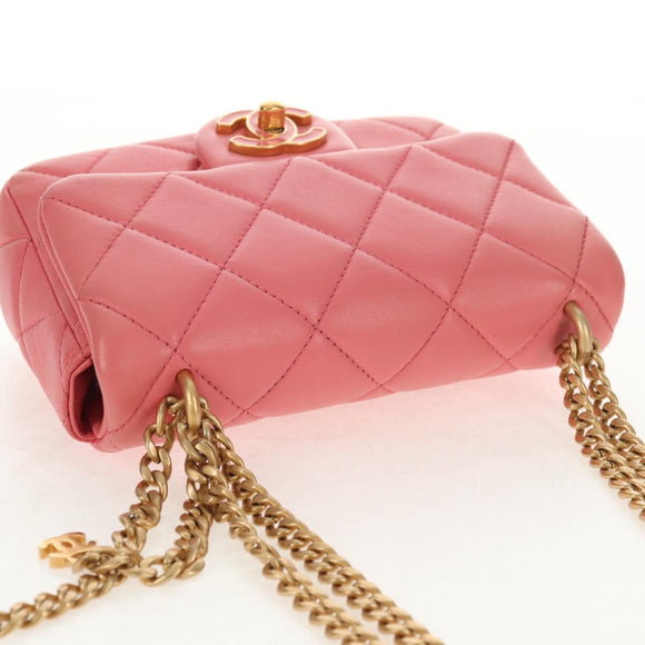 CHANEL Mini Matelasse 17 Single Flap Chain Lamb Skin Pink AS3114 CC Auth 144652M