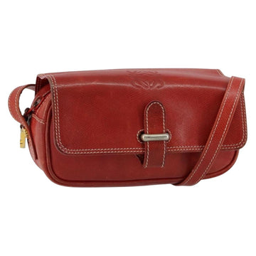 LOEWE Anagram Shoulder Bag Leather Red Gold Auth 144660