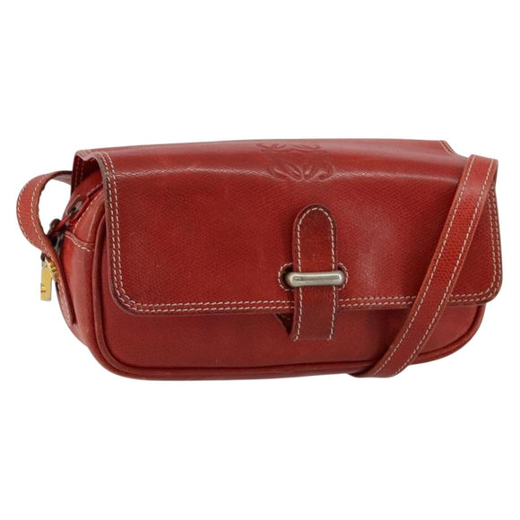 LOEWE Anagram Shoulder Bag Leather Red Gold Auth 144660