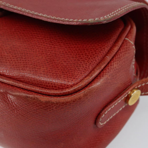 LOEWE Anagram Shoulder Bag Leather Red Gold Auth 144660
