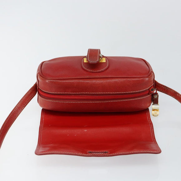 LOEWE Anagram Shoulder Bag Leather Red Gold Auth 144660