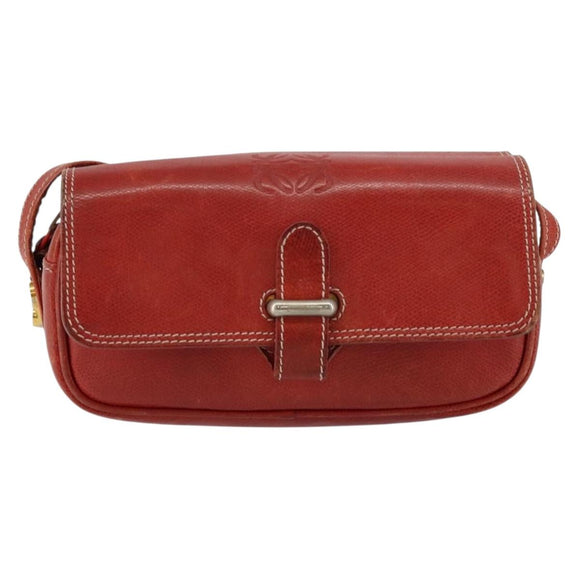 LOEWE Anagram Shoulder Bag Leather Red Gold Auth 144660