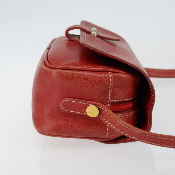 LOEWE Anagram Shoulder Bag Leather Red Gold Auth 144660