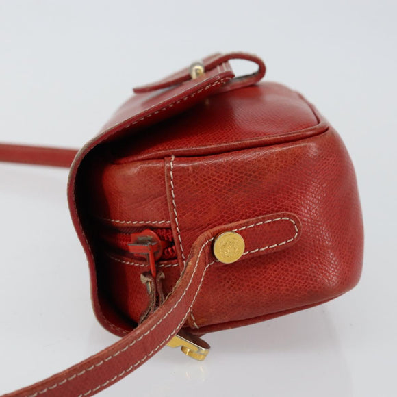 LOEWE Anagram Shoulder Bag Leather Red Gold Auth 144660