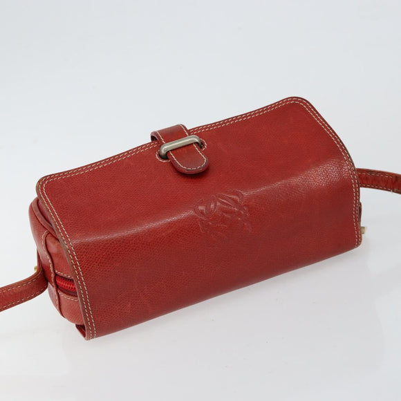 LOEWE Anagram Shoulder Bag Leather Red Gold Auth 144660