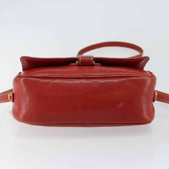 LOEWE Anagram Shoulder Bag Leather Red Gold Auth 144660
