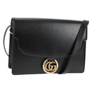 GUCCI GG Logo Shoulder Bag Leather Black Gold 589471 Auth 144672M-1