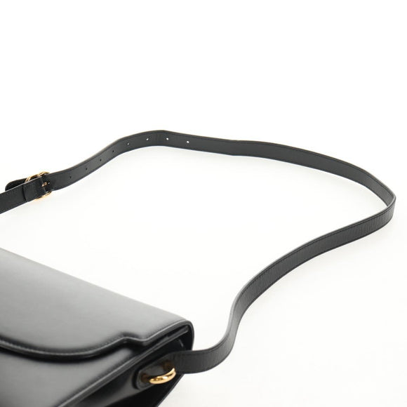 GUCCI GG Logo Shoulder Bag Leather Black Gold 589471 Auth 144672M