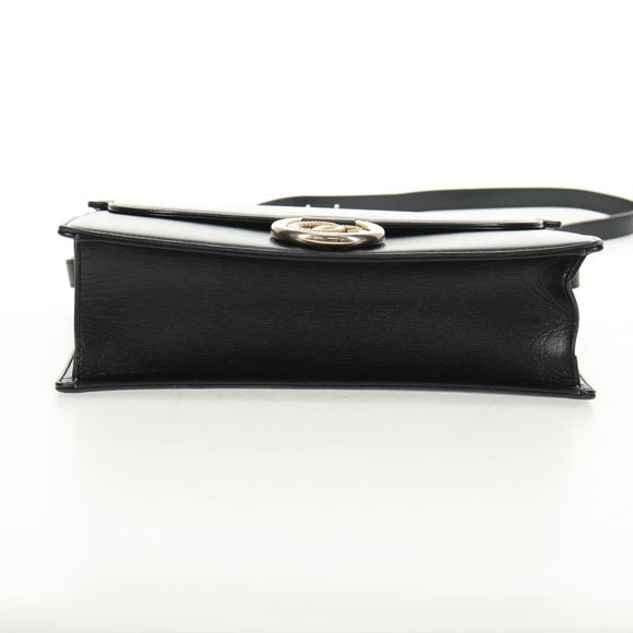 GUCCI GG Logo Shoulder Bag Leather Black Gold 589471 Auth 144672M