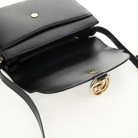 GUCCI GG Logo Shoulder Bag Leather Black Gold 589471 Auth 144672M