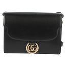 GUCCI GG Logo Shoulder Bag Leather Black Gold 589471 Auth 144672M-14