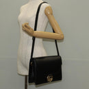 GUCCI GG Logo Shoulder Bag Leather Black Gold 589471 Auth 144672M-27