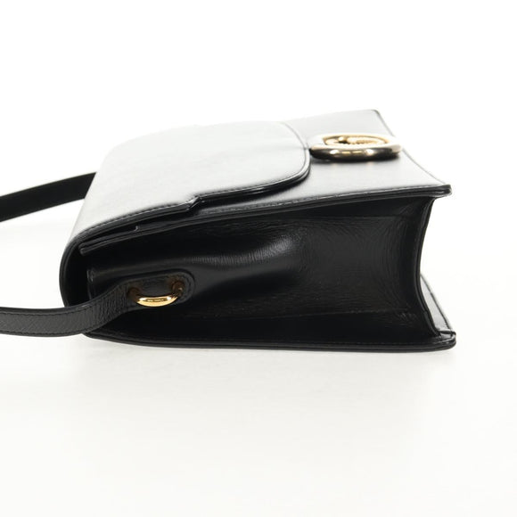 GUCCI GG Logo Shoulder Bag Leather Black Gold 589471 Auth 144672M