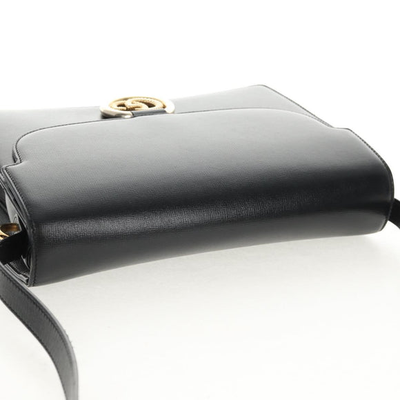 GUCCI GG Logo Shoulder Bag Leather Black Gold 589471 Auth 144672M