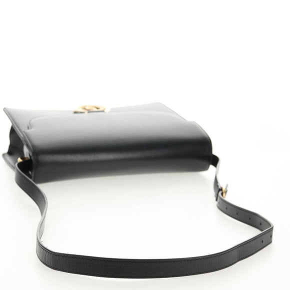 GUCCI GG Logo Shoulder Bag Leather Black Gold 589471 Auth 144672M