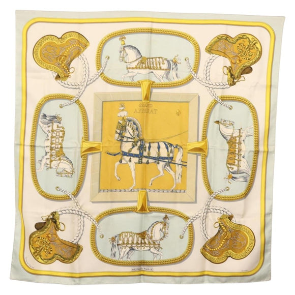 HERMES Carre 90 Scarf ""GRAND APPARAT"" Silk Light Blue Auth 144681