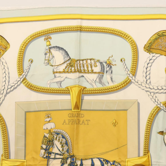 HERMES Carre 90 Scarf ""GRAND APPARAT"" Silk Light Blue Auth 144681