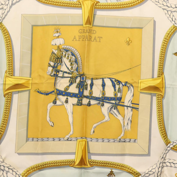 HERMES Carre 90 Scarf ""GRAND APPARAT"" Silk Light Blue Auth 144681