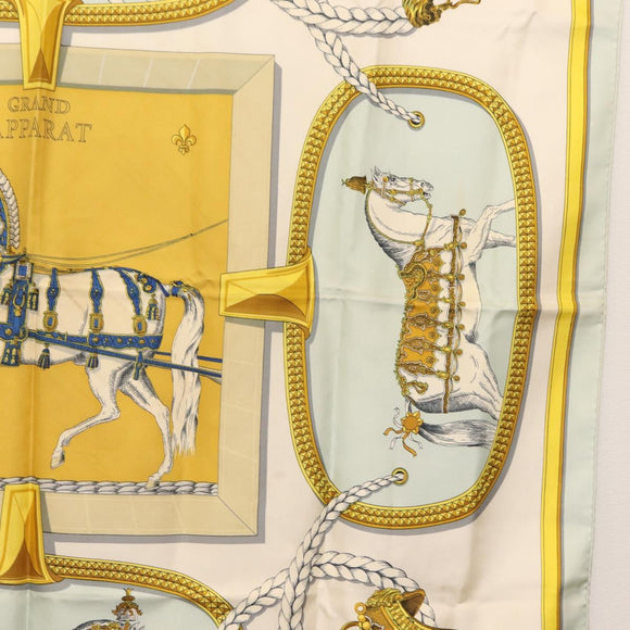 HERMES Carre 90 Scarf ""GRAND APPARAT"" Silk Light Blue Auth 144681