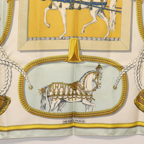 HERMES Carre 90 Scarf ""GRAND APPARAT"" Silk Light Blue Auth 144681