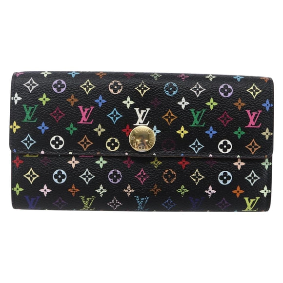 LOUIS VUITTON Multicolor Portefeiulle Sarah Wallet Black M60668 LV Auth 144715