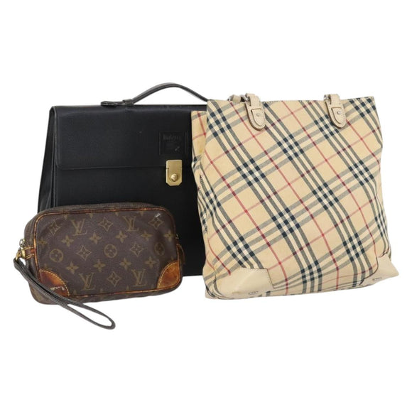 LOUIS VUITTON Burberry Monogram Nova Check Bag Canvas 3 Set Black Auth 144724