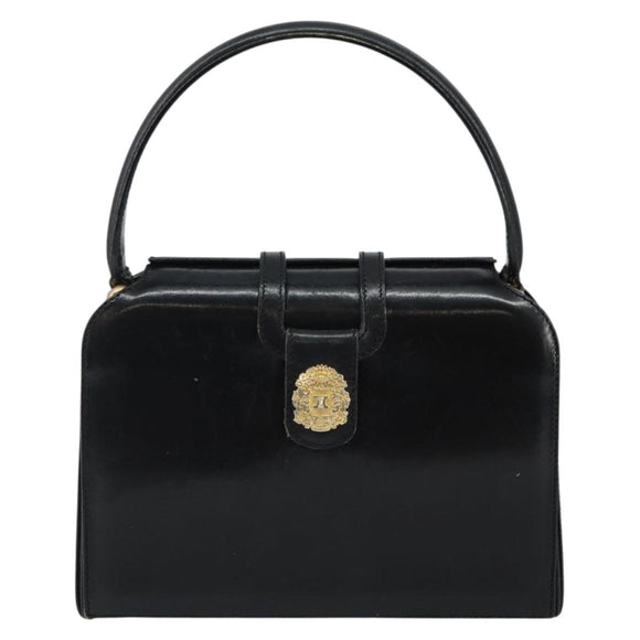 CELINE Hand Bag Leather Black Gold Auth 144782