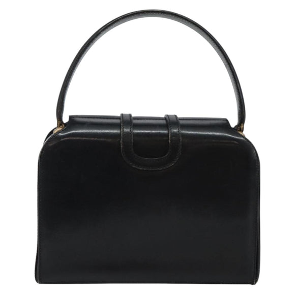 CELINE Hand Bag Leather Black Gold Auth 144782