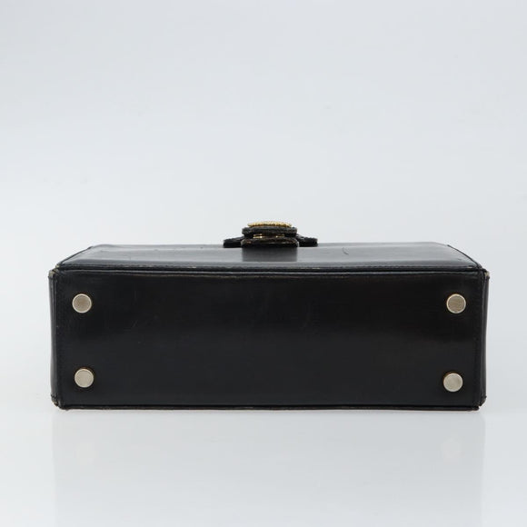 CELINE Hand Bag Leather Black Gold Auth 144782