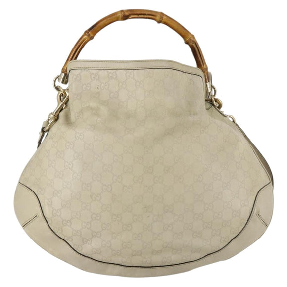 GUCCI Bamboo GG Canvas Guccissima Hand Bag Leather 2way Beige Gold Auth 144806