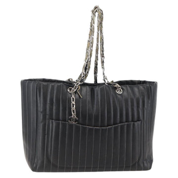 CHANEL New Mademoiselle Chain Tote Bag Leather Black Silver CC Auth 144808