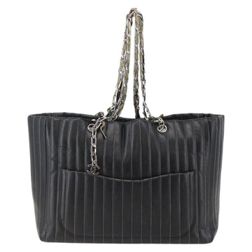 CHANEL New Mademoiselle Chain Tote Bag Leather Black Silver CC Auth 144808 - 0