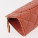 CHANEL Matelasse Pouch Lamb Skin Orange Silver CC Auth 144810-15