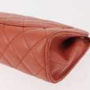 CHANEL Matelasse Pouch Lamb Skin Orange Silver CC Auth 144810-16