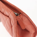 CHANEL Matelasse Pouch Lamb Skin Orange Silver CC Auth 144810-8
