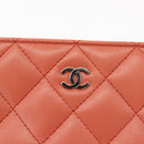 CHANEL Matelasse Pouch Lamb Skin Orange Silver CC Auth 144810-17
