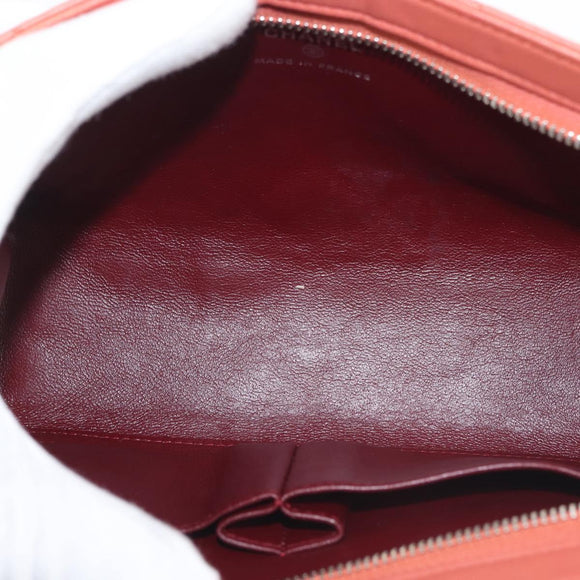 CHANEL Matelasse Pouch Lamb Skin Orange Silver CC Auth 144810