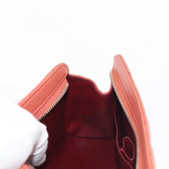 CHANEL Matelasse Pouch Lamb Skin Orange Silver CC Auth 144810