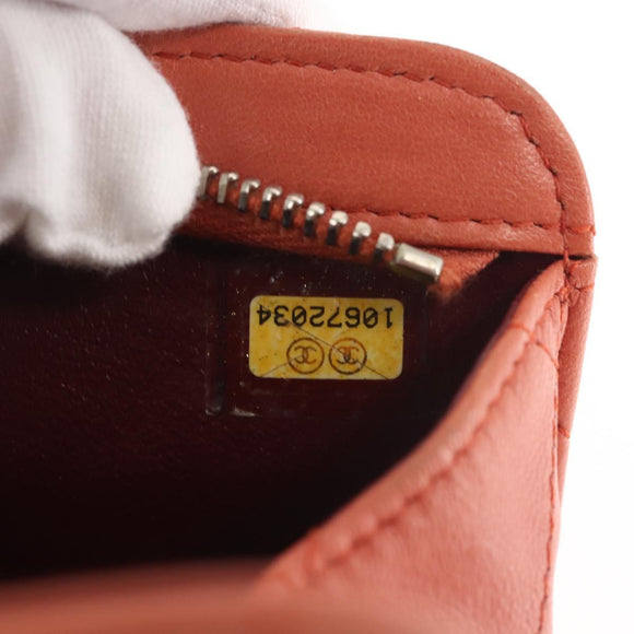 CHANEL Matelasse Pouch Lamb Skin Orange Silver CC Auth 144810