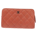 CHANEL Matelasse Pouch Lamb Skin Orange Silver CC Auth 144810-13