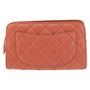 CHANEL Matelasse Pouch Lamb Skin Orange Silver CC Auth 144810-2