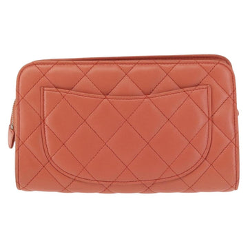 CHANEL Matelasse Pouch Lamb Skin Orange Silver CC Auth 144810 - 0