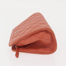 CHANEL Matelasse Pouch Lamb Skin Orange Silver CC Auth 144810-4