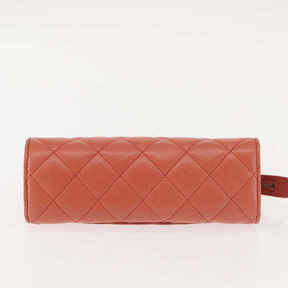 CHANEL Matelasse Pouch Lamb Skin Orange Silver CC Auth 144810