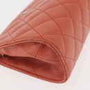 CHANEL Matelasse Pouch Lamb Skin Orange Silver CC Auth 144810-7