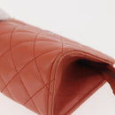 CHANEL Matelasse Pouch Lamb Skin Orange Silver CC Auth 144810-14