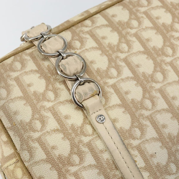 Christian Dior Trotter Canvas Romantic Chain Hand Bag PVC Beige Auth 144811