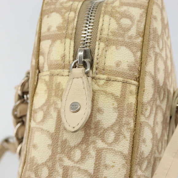 Christian Dior Trotter Canvas Romantic Chain Hand Bag PVC Beige Auth 144811